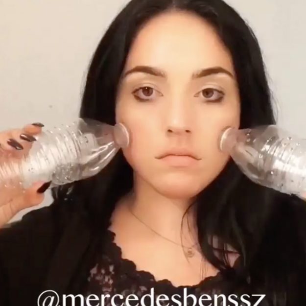 The makeup artist used empty water bottles to instantly firm her face 