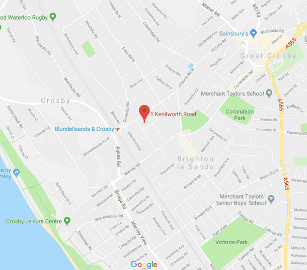 the map shows the location of Dr. Nyla Raja Liverpool clinic