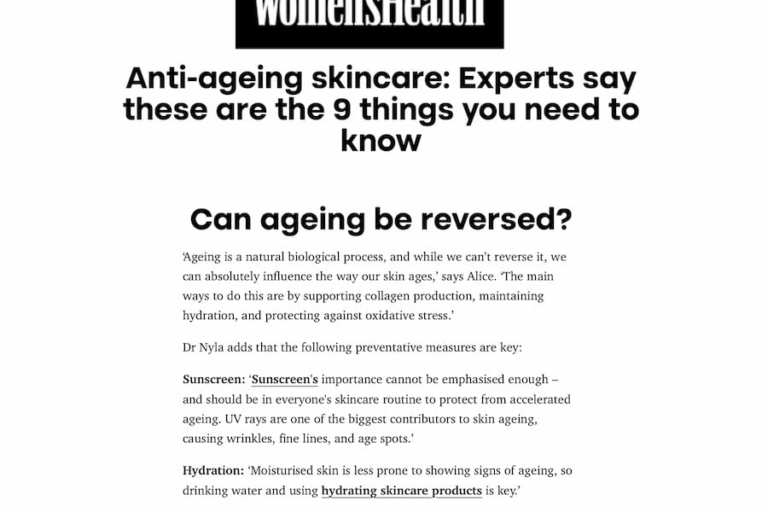 Women's Health magazine article featuring Dr Nyla