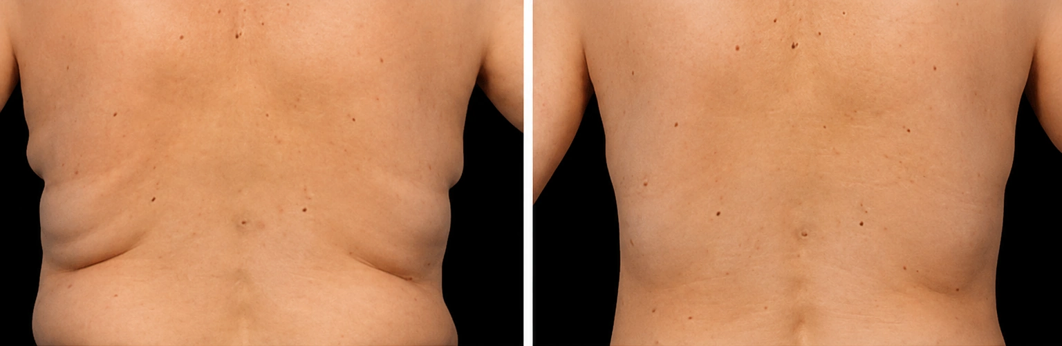 CoolSculpting before and after on a patient's back fat at Dr Nyla Medispa in Mayfair, London