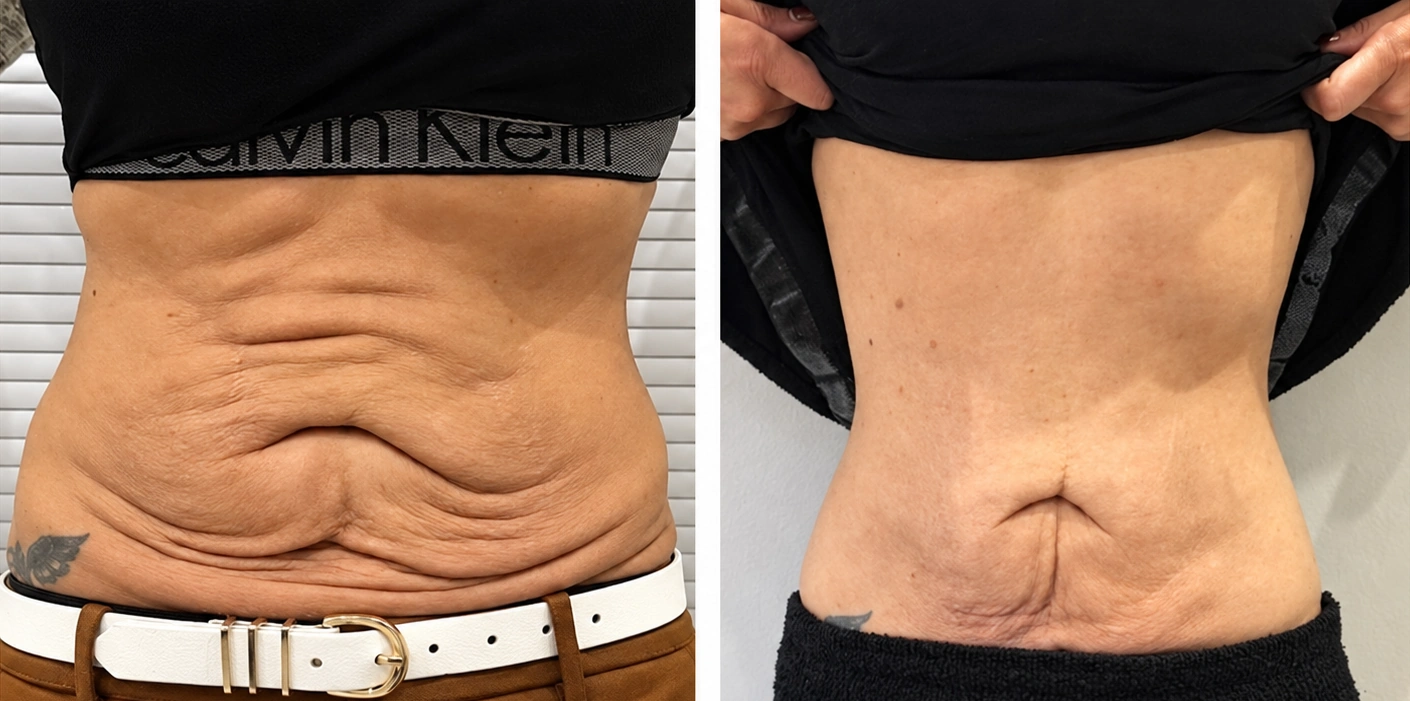 Before and after stomach skin tightening treatment at Dr Nyla Medispa in Mayfair, London