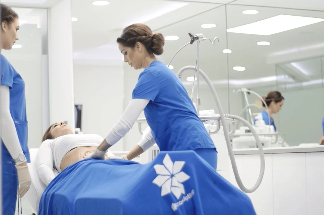 A woman during CoolSculpting treatment in Alderley edge Medispa